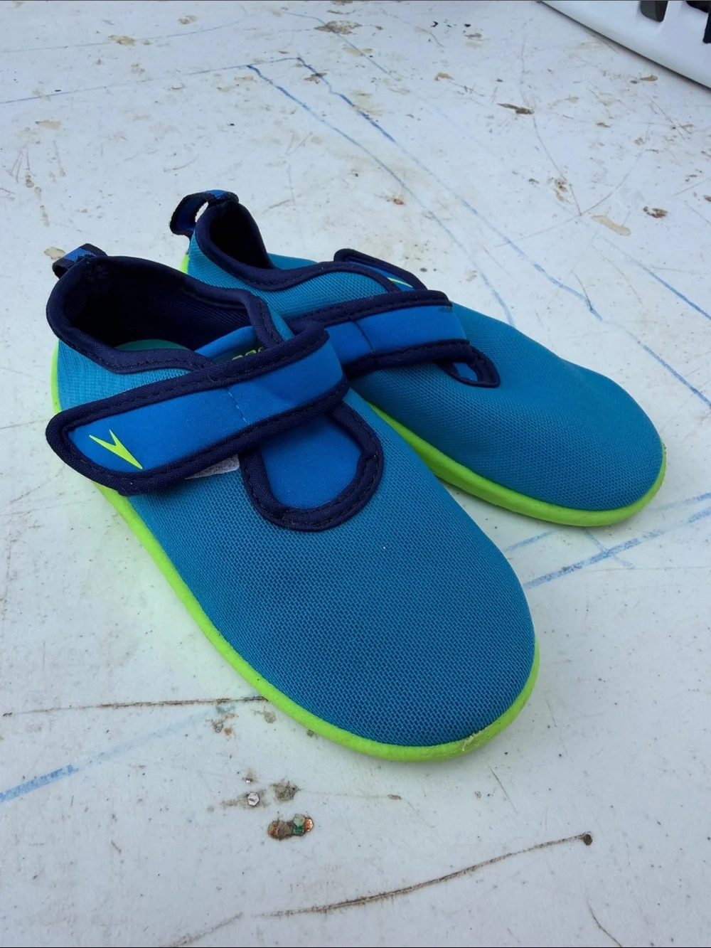 Speedo Blue & Neon Green Kids Water Socks with Navy Trim